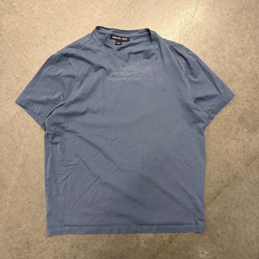 Michael Kors Mens Short Sleeve Crewneck T-Shirt Blue‎ Embroidered Logo Size L
